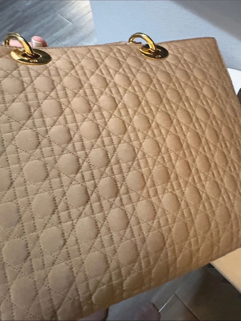 Dior Beige Quilted Top-Handle Satchel with Gold Hardware
